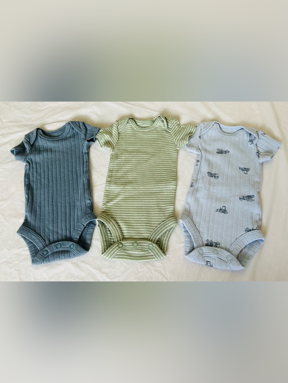 3 Carter's Baby One-Piece Set in Blue, Green, Light Blue